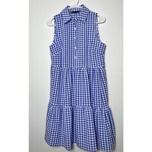 Tommy Hilfiger Blue White Check Sleeveless Collared A-Line Dress Size 2